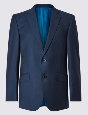 Navy Striped Tailored Fit Single Breasted Jacket